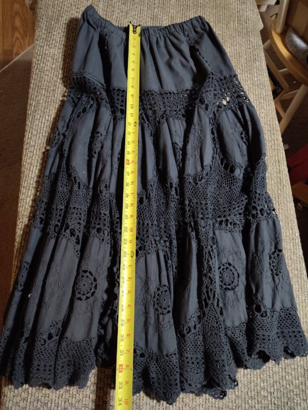 Black Crochet Peasant Hippie Circle Skirt One Size